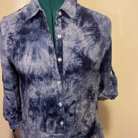 Women’s Lightweight Tie-Dye Top Med 3/4 Rolled Tab Sleeve Tunic Style - Picture 2 of 6